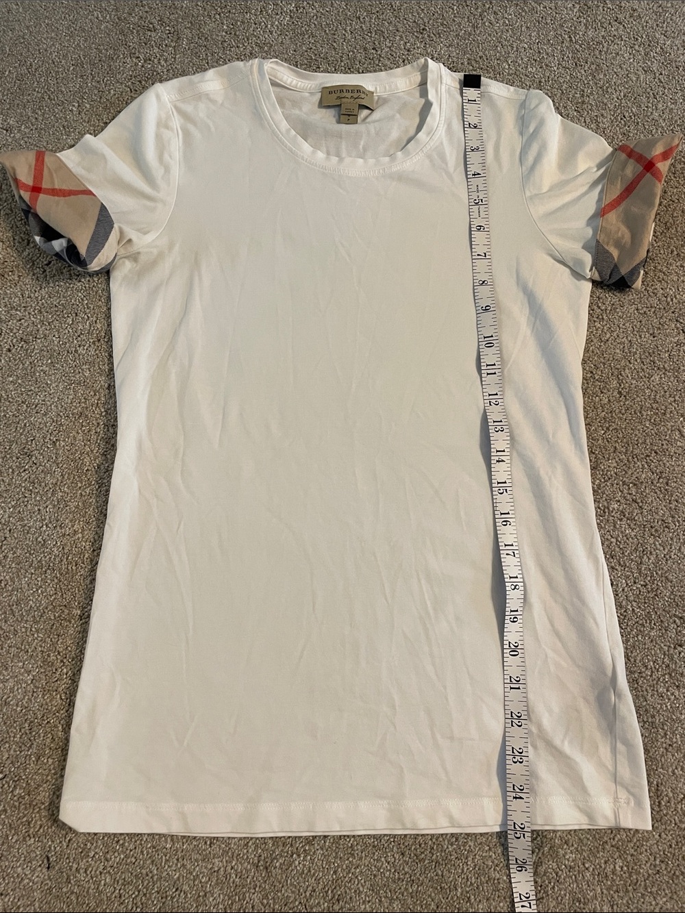 Burberry S women’s T shirt check sleeve authentic original owner soft stretch.